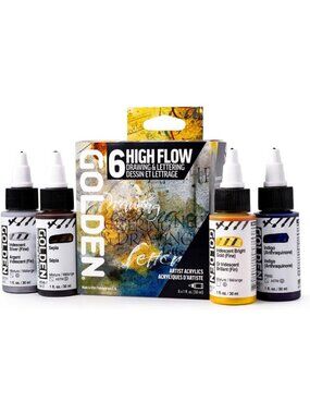 Professional High Flow Acrylic Paint Set - 6 Vibrant Colors for Drawing